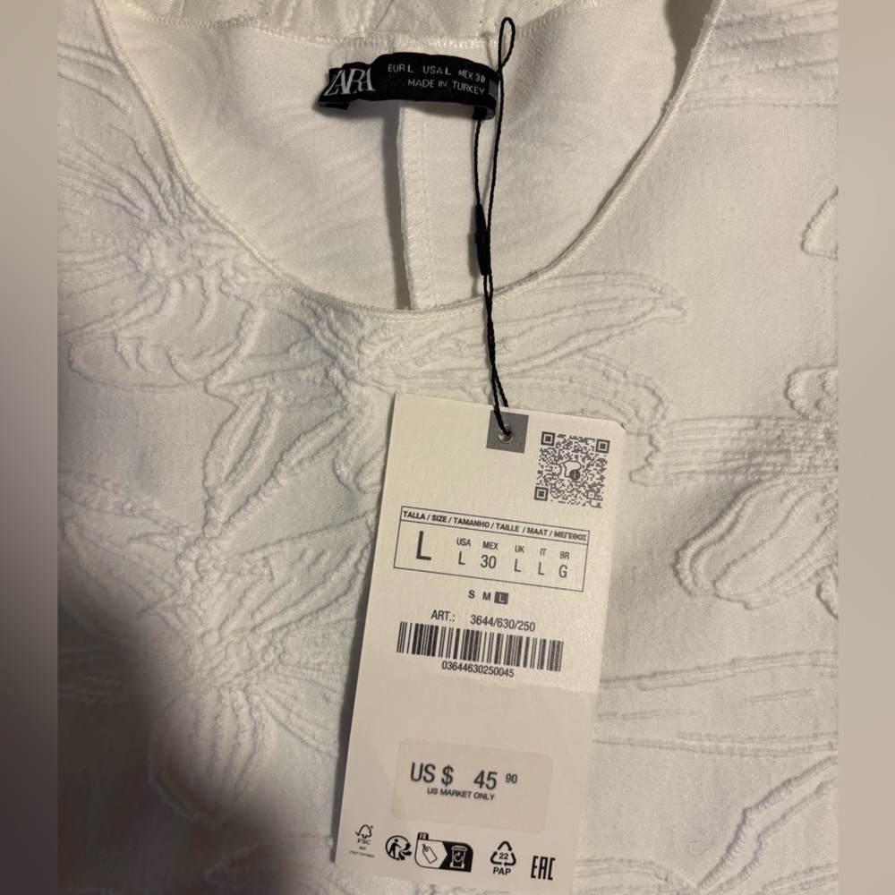 Zara White Textured Midi Dress